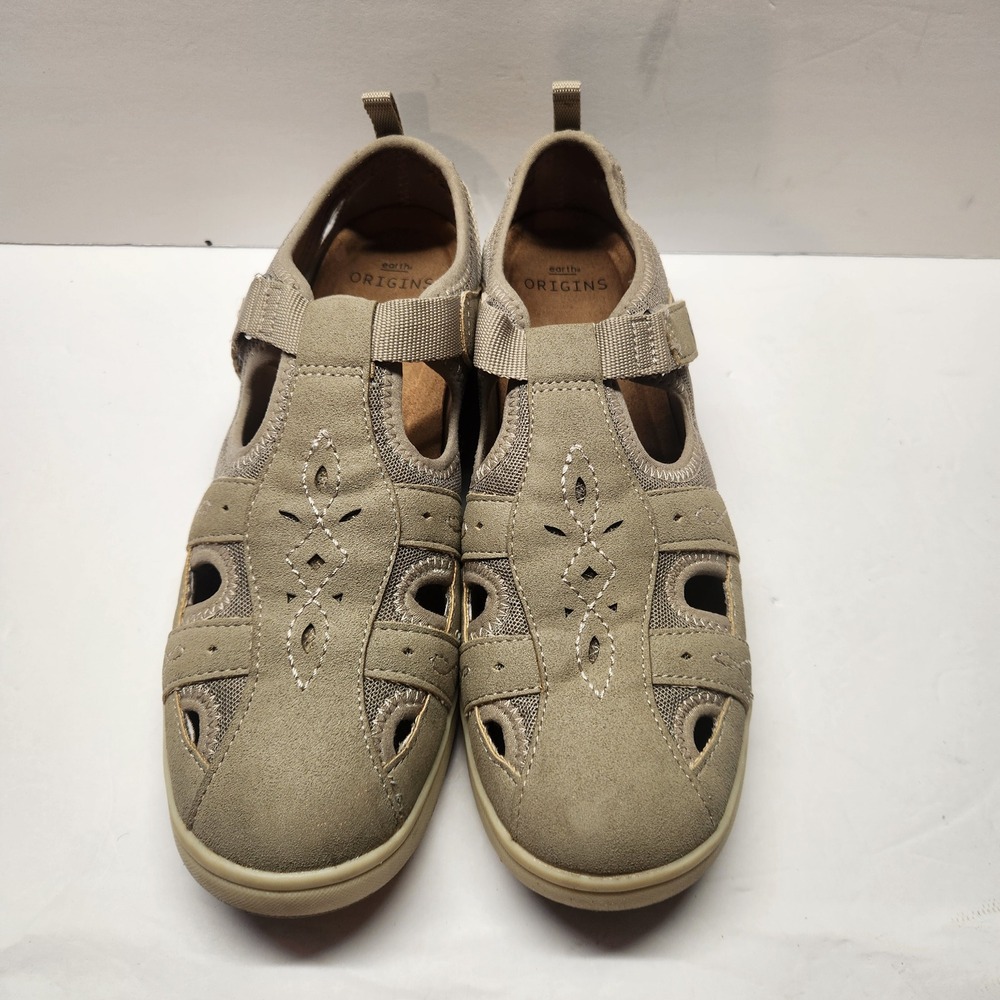Earth Origins Eliah Taupe Suede Mesh Cutout Fisherman Sandals Womens 10 M